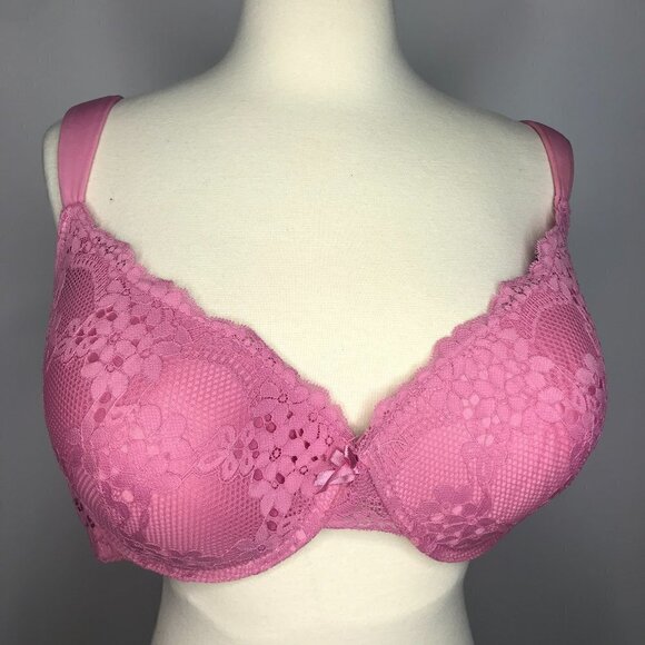 Laura Ashley Push Up Bra Women's Pink Size 40D Semi-Sheer Underwired Floral Lace - Picture 2 of 5